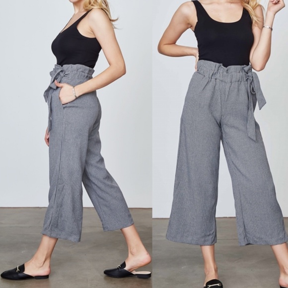 WINDSOR CROPPED TIE HIGH WAIST BLACK & WHITE PANTS - Picture 5 of 8